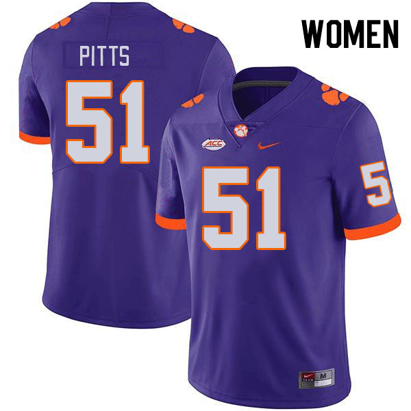 Women #51 Peyton Pitts Clemson Tigers College Football Jerseys Stitched-Purple - Click Image to Close